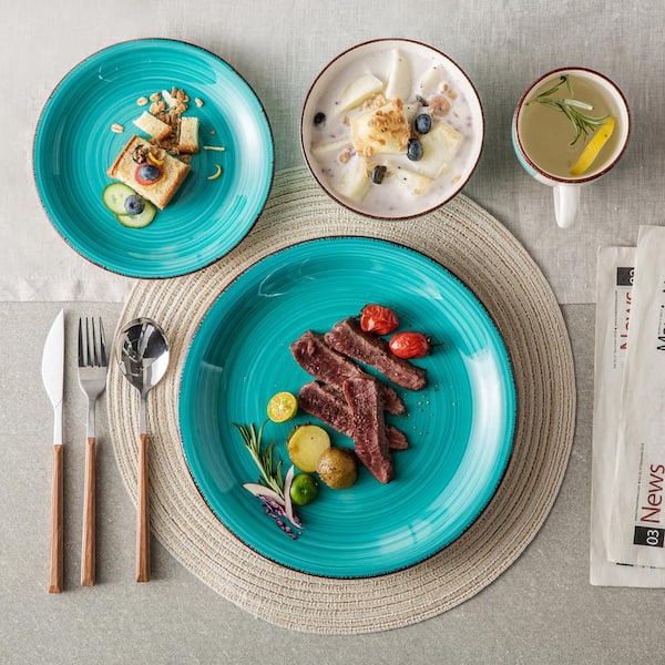 vancasso, Series Bella, 16-Piece Stoneware Dinnerware Set, Multicolor  Turquoise Dinner Set, Service for 4