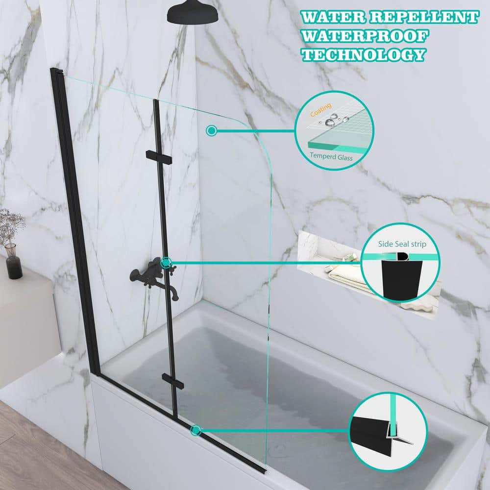 Matte Black Frameless Pivot Tub Door with Clear Tempered Glass