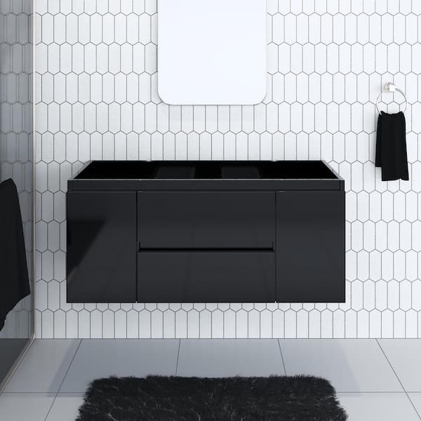 VOLPA USA AMERICAN CRAFTED VANITIES Salt 48 in. W x 18 in. D Bath Vanity Cabinet Only in Glossy Black