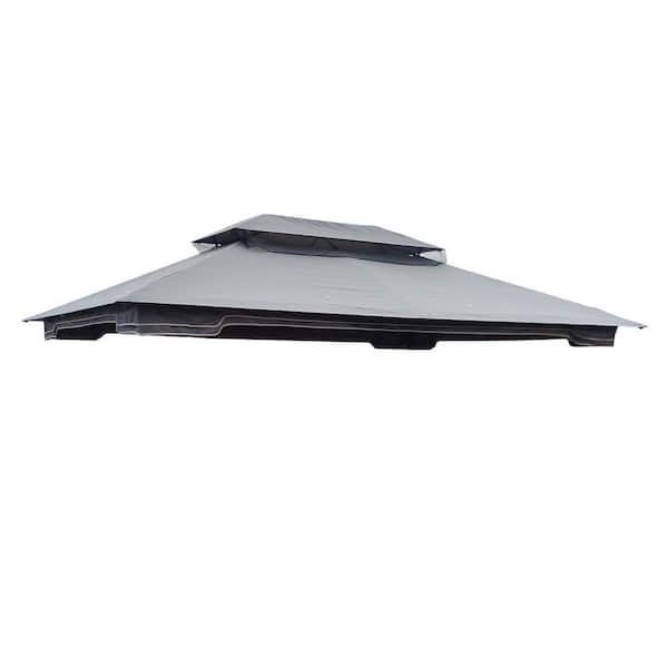 13 x 10 ft. Polyester Patio Double Roof Gazebo Replacement Canopy Top, Gray