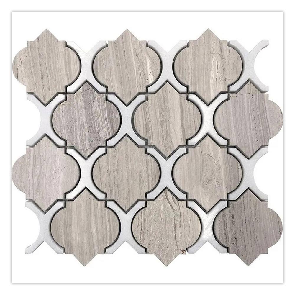 Elysian 4 in. x 5 in. Polished Soft White, Brown Marble Mosaic Arabesque Wall and Floor Tile Sample price history on PriceWatchPro