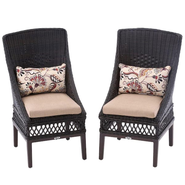 Hampton Bay Woodbury Wicker Outdoor Patio Dining Chair with Textured Sand Cushion (2-Pack)