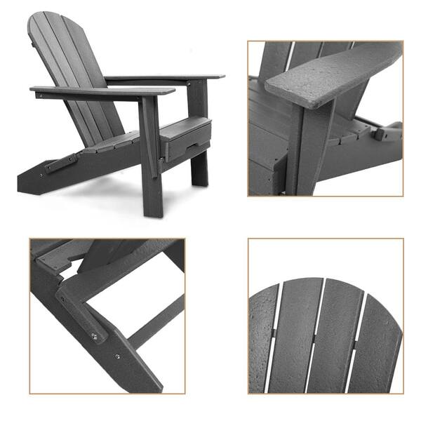 New Heritage Collection All Weather Resistant Adult-Size with 21 Inch Wide Seat ResinTEAK Folding Adirondack Chair Black Foldable Outdoor Adirondack Chairs Resin HDPE Recyclable Plastic 