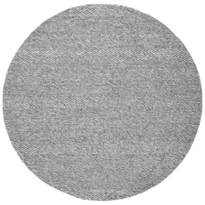 Marbella Dark Gray 7 ft. x 7 ft. Striped Solid Color Round Area Rug