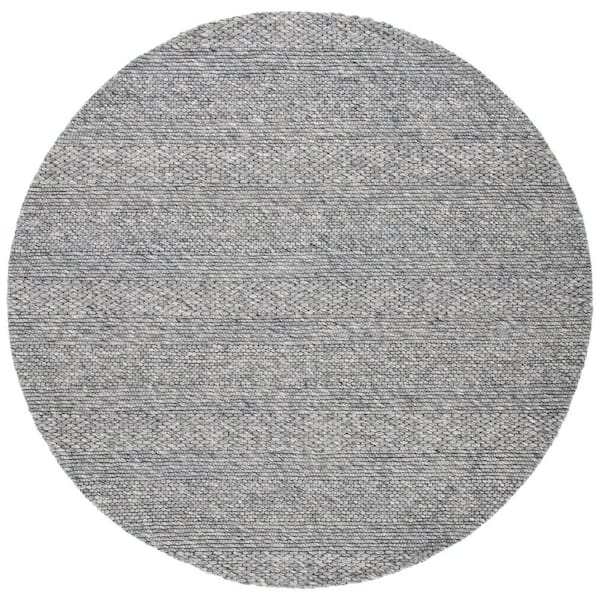 SAFAVIEH Marbella Dark Gray 7 ft. x 7 ft. Striped Solid Color Round Area Rug