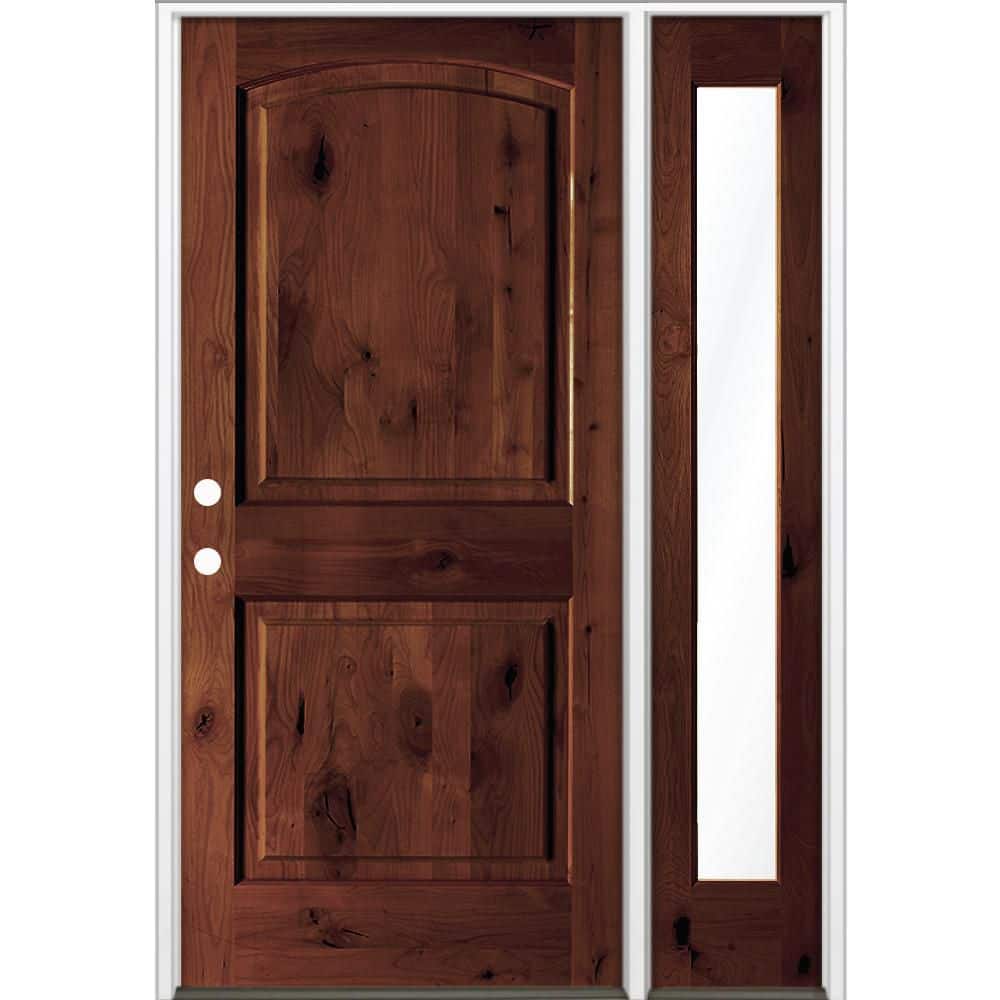 46 in. x 80 in. Knotty Alder 2-Panel Arch Right-Hand/Inswing Clear Glass Red Mahogany Stain Wood Prehung Front Door RFSL price history on PriceWatchPro