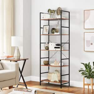 Industrial 62 in. Tall Rust Brown Metal 5-Shelf Bookcase Corner Storage Organizer Bookshelf for Home Office