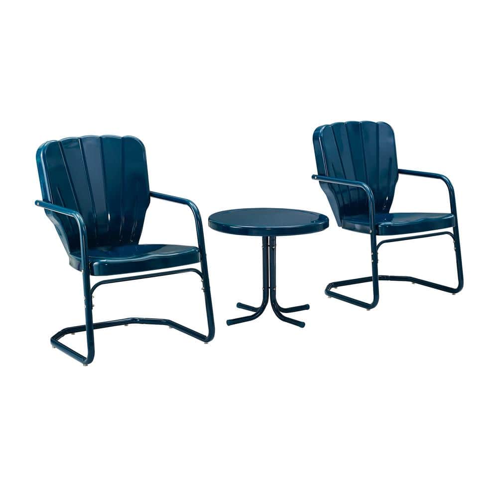 Vintage Navy Clamshell 2-Person Metal Outdoor Seating Set