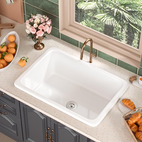 DEERVALLEY Rectangular Fireclay 32 in. L x 19 in. W Single Bowl Undermount  Kitchen Sink with Basket Strainer and Sink Grid DV-1K0016 - The Home Depot