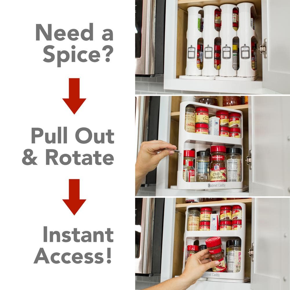 White Revolving Double-Decker Countertop Spice Rack Organizer