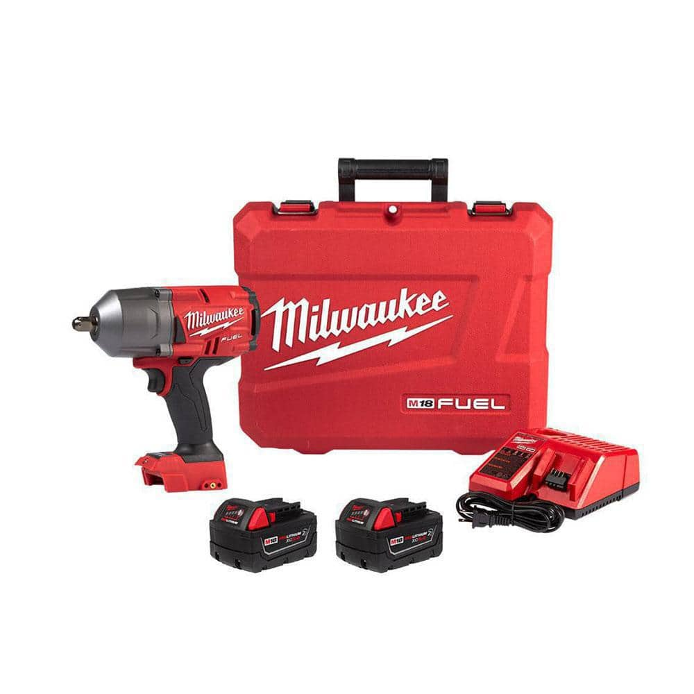 M18 FUEL 18V Lithium-Ion Brushless Cordless 1/2 in. High-Torque Impact Wrench with Pin Detent Kit, Resistant Batteries -  Milwaukee, 2766-22R