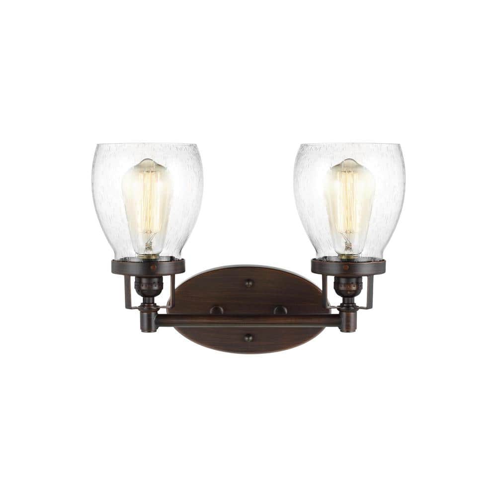 Belton Bronze 2-Light Wall Bath with Clear Seeded Glass