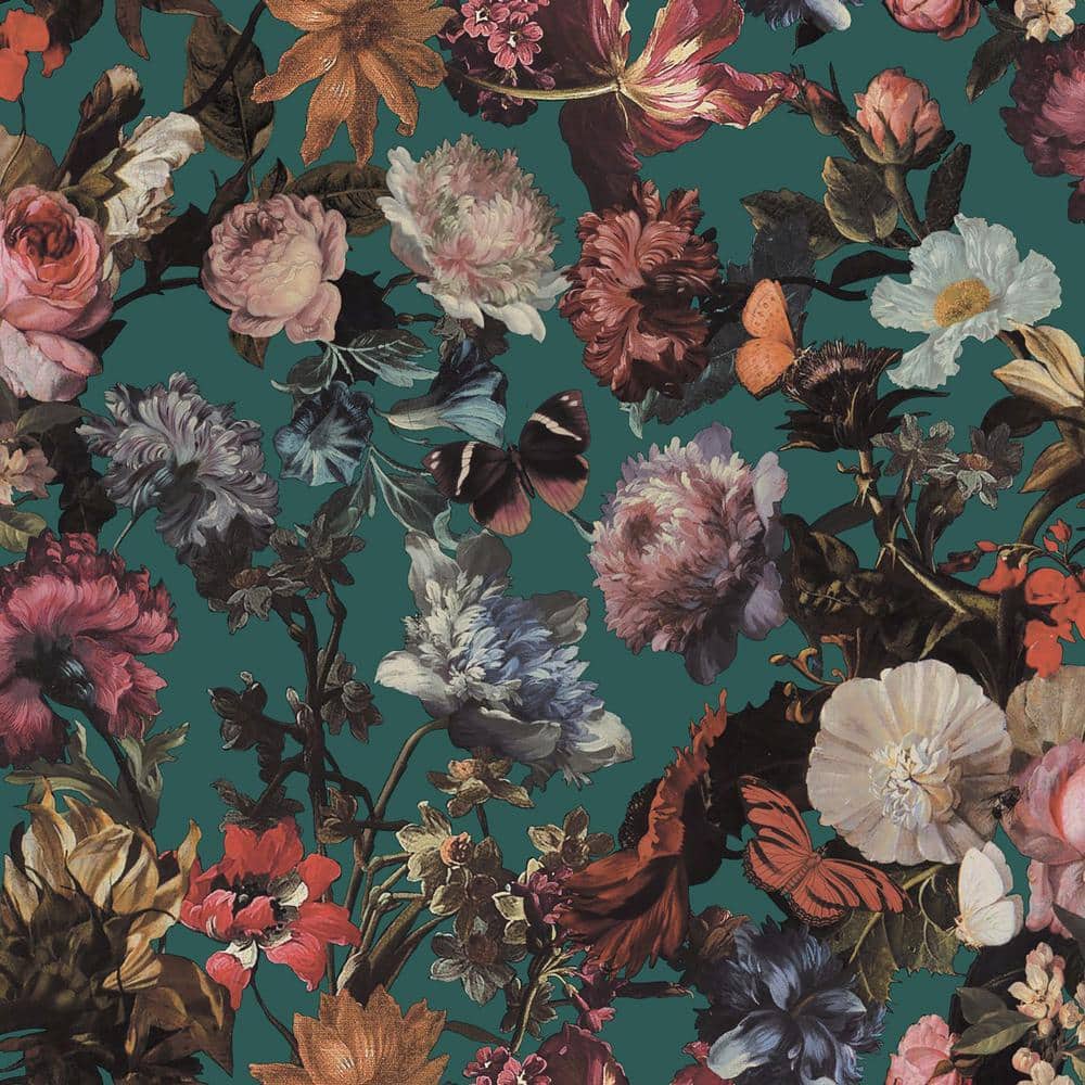 Zarinda Sea Green Flowers Wallpaper