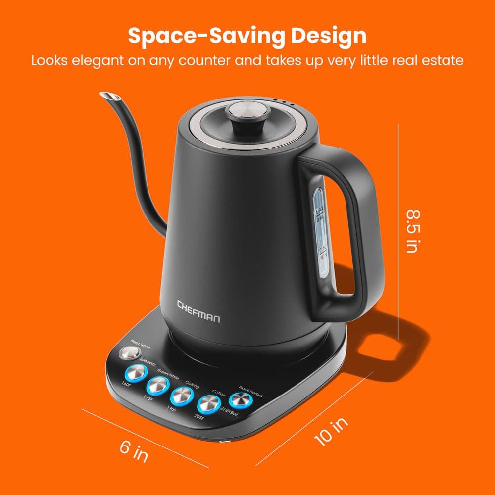 Chefman Black 0.8L Gooseneck Electric Kettle with Temperature Control