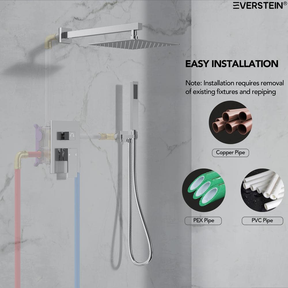 Chrome Dual Square Rain Shower System with Handheld Spray