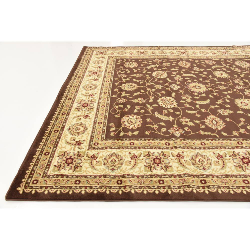 Brown and Ivory Floral Rectangular Synthetic Area Rug, 9' x 12'