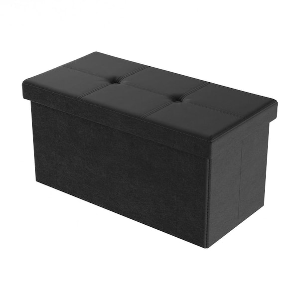 Lavish Home Black Large Foldable Storage Bench Ottoman