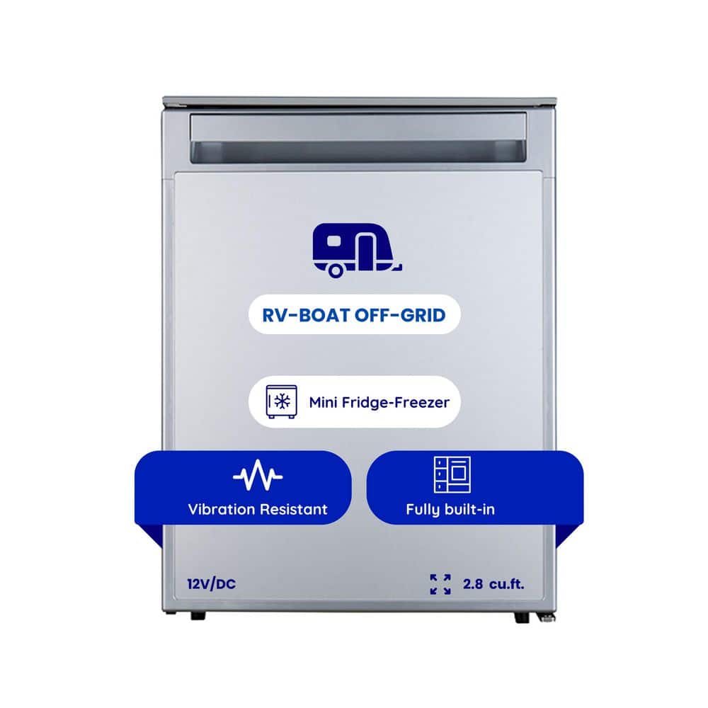 2.8 cu. ft. 12V/DC Mini-Fridge Freezer Built-in Refrigerator in Stainless for RV BOAT Off-Grid 2-Doors