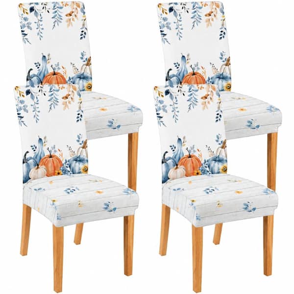 Blue Pumpkin Polyester Chair Slipcovers Set of 4 for Dining Room, Kitchen and Holiday Decor
