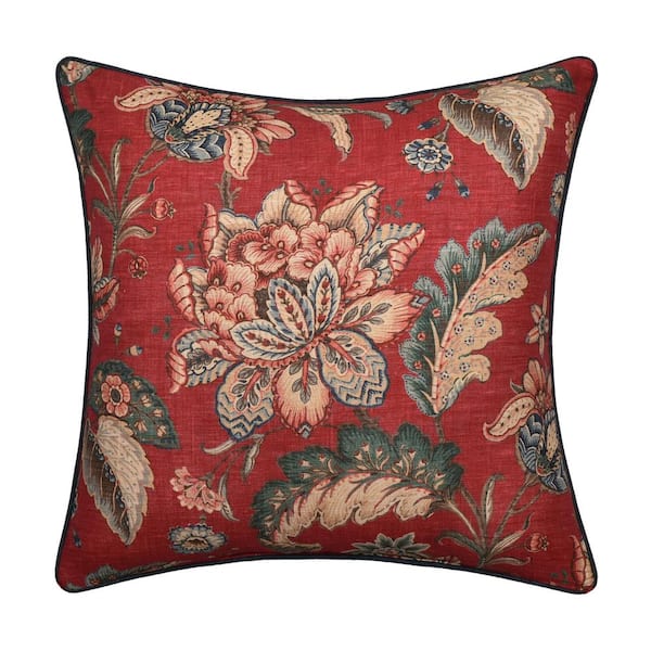 Unbranded Eveleth Red Cotton Floral 20 in. Square Decorative Throw Pillow 20 in. L x 20 in. W