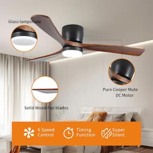 42 in. Indoor Black and Dark Brown Wood Ceiling Fan with Dimmable LED Lights and Remote Included