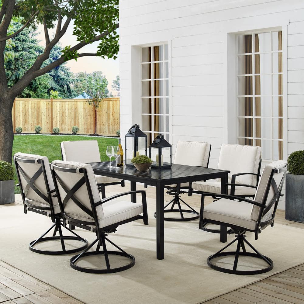 Kaplan 7-Piece Black and Oatmeal Steel Outdoor Dining Set