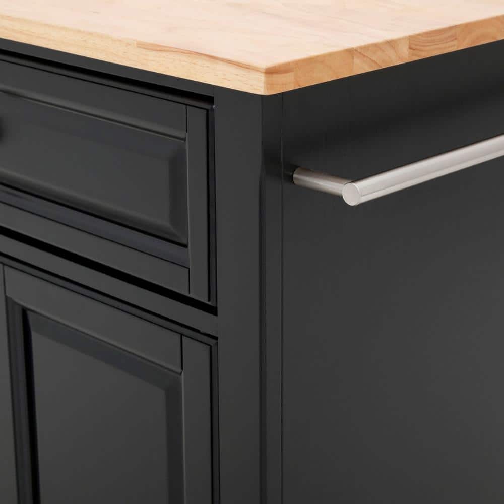 Black Wood Kitchen Cart with Natural Top and Storage