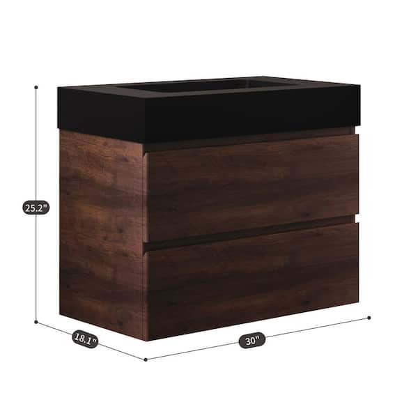 FAMYYT 30 in. W Single Sink Floating Bath Vanity in Walnut
