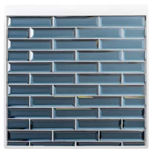 Vega Rectangle 11.87 in. x 11.5 in. Glossy Turq 1x4 Blue Glass Mosaic Tile Sample