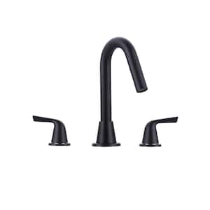8 in. Widespread Double Handle Bathroom Faucet with Drain Kit Included in Matte Black