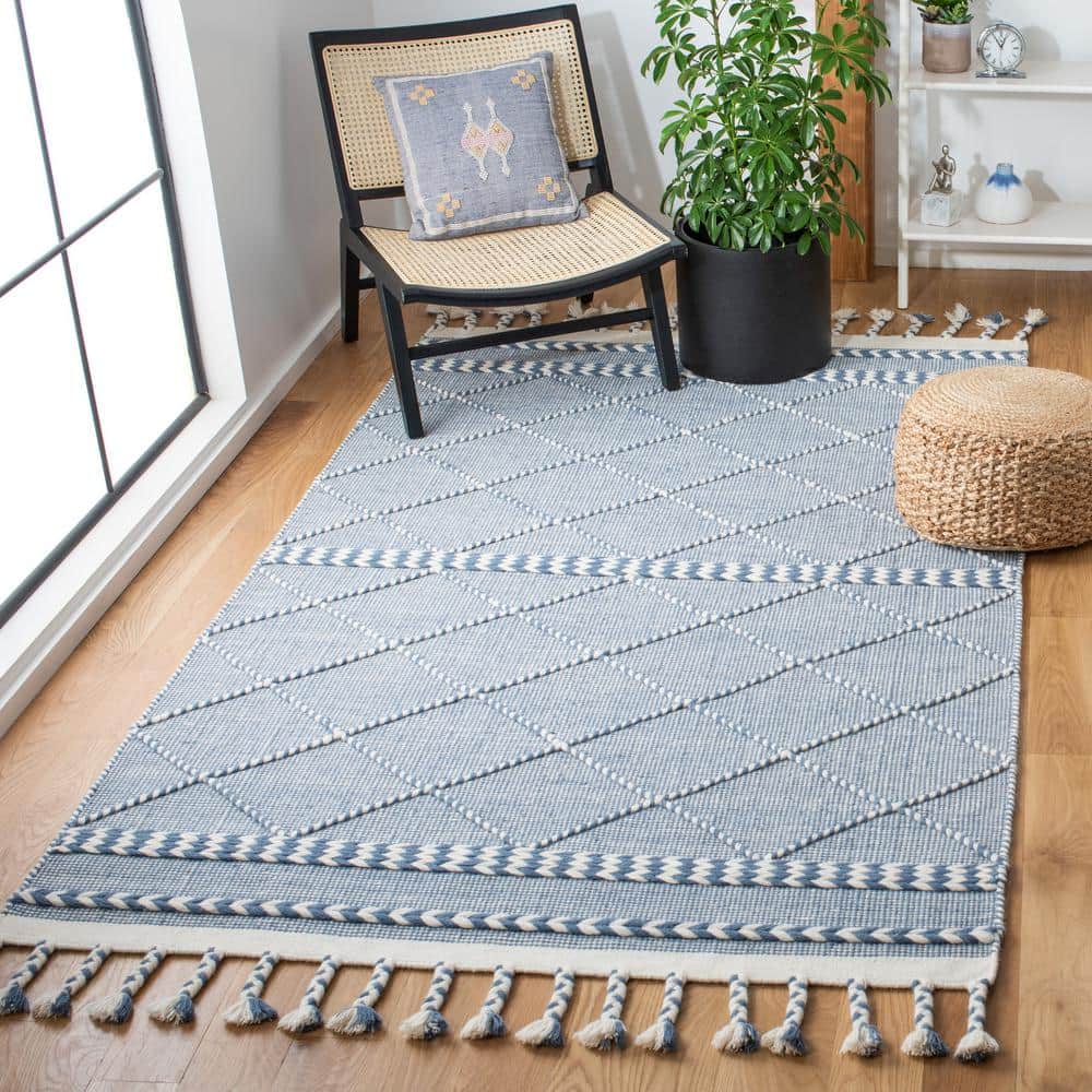 Casablanca Hand-Tufted Blue Wool Shag Rug 5' x 8'