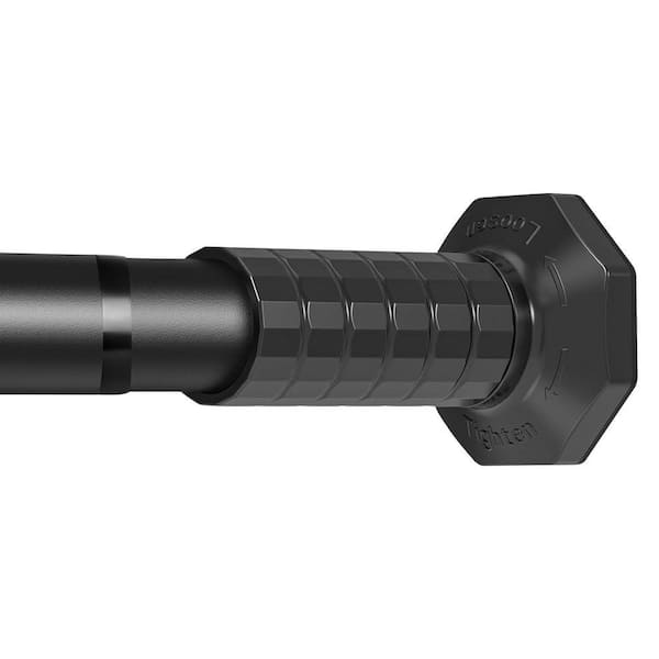 148 in. Carbon Steel No Drill Tension Curtain Rod for Bathroom, Heavy Duty Adjustable Spring Rod in Black