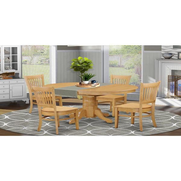 East West Furniture 5-Piece Oval Natural Oak Finish Solid Wood Top Dining table with 4 Chairs with Lattice Back