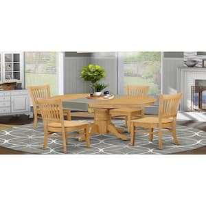 5-Piece Oval Natural Oak Finish Solid Wood Top Dining table with 4 Chairs with Lattice Back