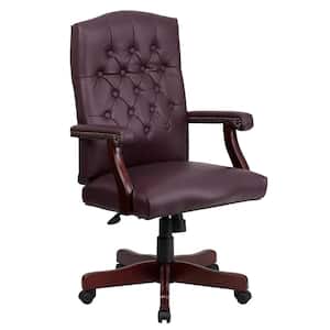 Martha Washington Faux Leather Swivel Executive Chair in Burgundy Leather with Arms