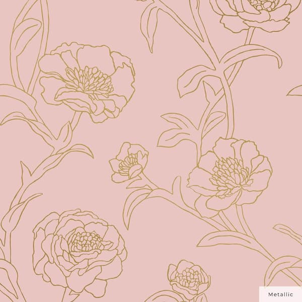 Tempaper Rose and Metallic Gold Peonies Vinyl Peel and Stick Wallpaper Roll (Covers 28 sq. ft.)