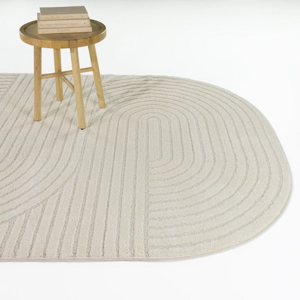 Talenti Cream 5 ft. x 7 ft. Oval Art Deco Area Rug