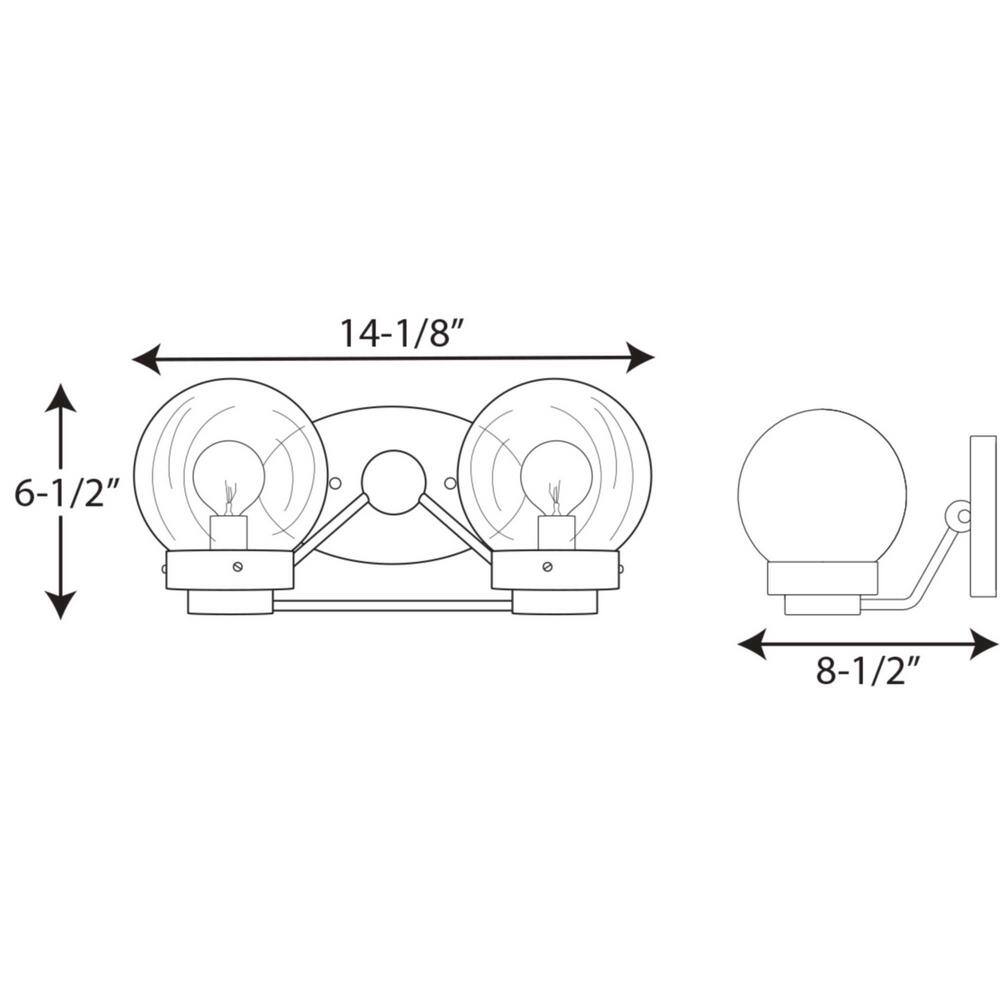 Matte Black 2-Light Bath Vanity Fixture with Clear Globe Shades