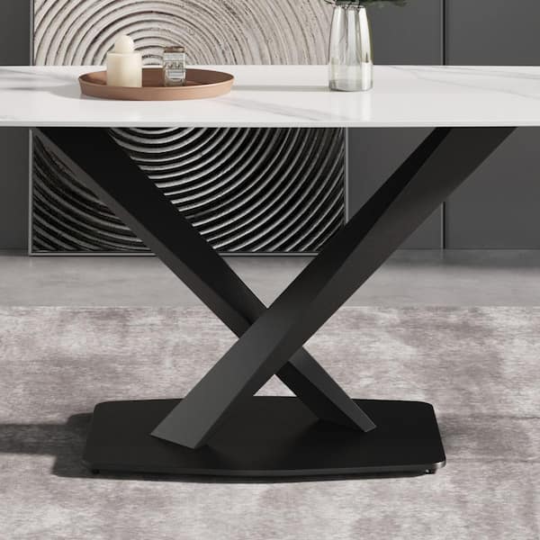 FORCLOVER Luxury Modern Ebony Solid Wood 71 in. Rectangular Stone and Steel  Pedestal Base Dining Table for Dining Room (Seats 8) MONMUCF-09DT - The  Home Depot