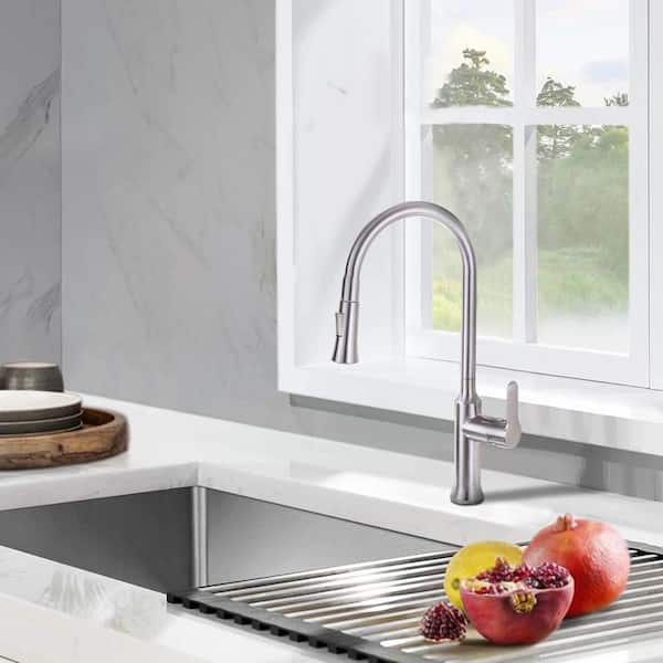 Maincraft Single Handle Pull Down Sprayer Kitchen Faucet in Brushed Nickel