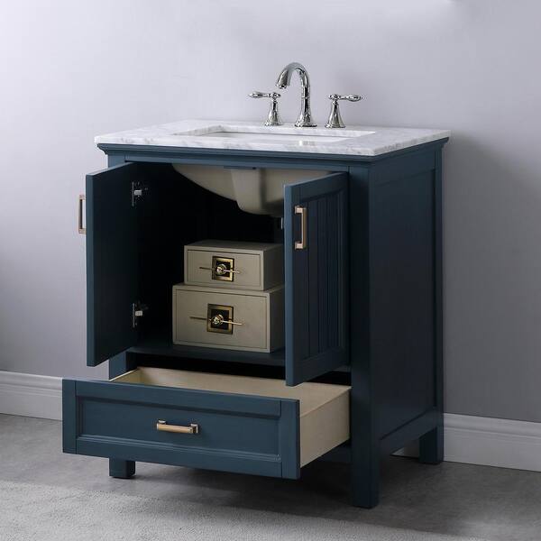 Altair Isla 30 in. Bath Vanity in Classic Blue with Carrara Marble