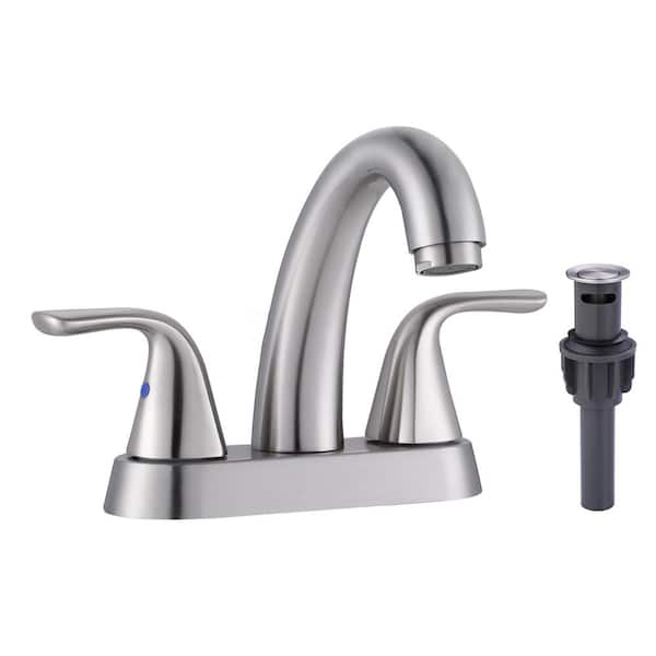 IVIGA 4 in. Centerset Double Handle High Arc Bathroom Faucet with Drain Kit, 2-Aerators and Supply Lines in Brushed Nickel