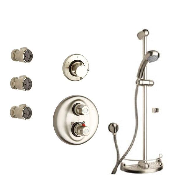 LaToscana Water Harmony 2-Spray Slide Bar Shower Kit with Handheld Shower and 3 Body Jets in Brushed Nickel (Valve Included)