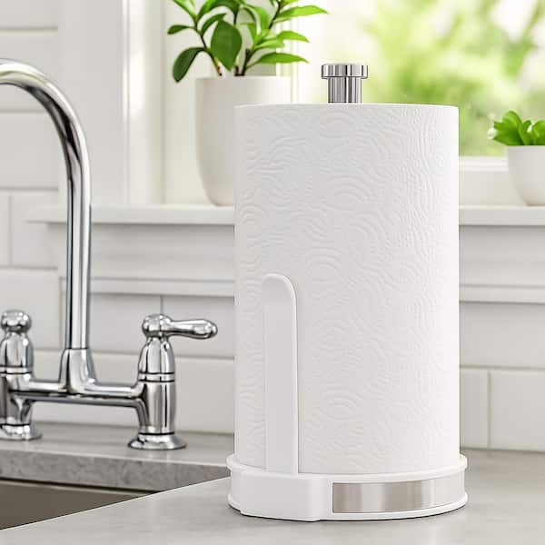 Paper Towel Holder with Deluxe Tension Arm in White