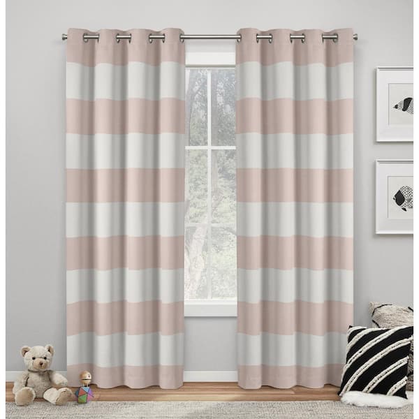 EXCLUSIVE HOME Sateen Rugby Kids Blush Stripe Woven Room Darkening Grommet Top Curtain, 52 in. W x 96 in. L (Set of 2)