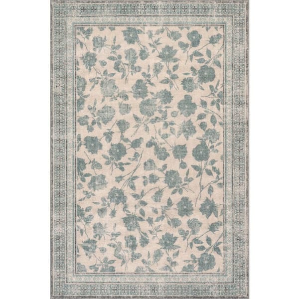Padma Lakshmi X Rugs Botanica Hand-Tufted Botanical Wool-Blend Teal 9 ft. x 12 ft. Indoor Area Rug