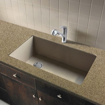 Radius Undermount Granite 32 in. Single Bowl Kitchen Sink in Cafe Latte