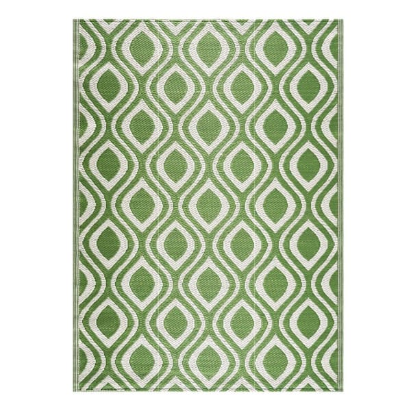 Venice Green and Creme 5 ft. x 7 ft. Folded Reversible Recycled Plastic Indoor/Outdoor Area Rug-Floor Mat