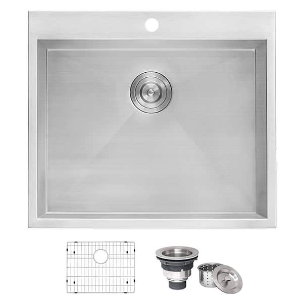 Forma 25 in. Drop-in Topmount Single Bowl 16-Gauge Stainless Steel Laundry Utility Sink with 1 Hole