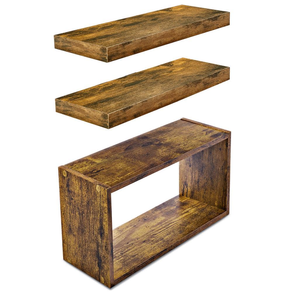 Floating Shelves and Box for Wall 3 Pack- 16 in. W x 5.5 in. D Walnut Decor